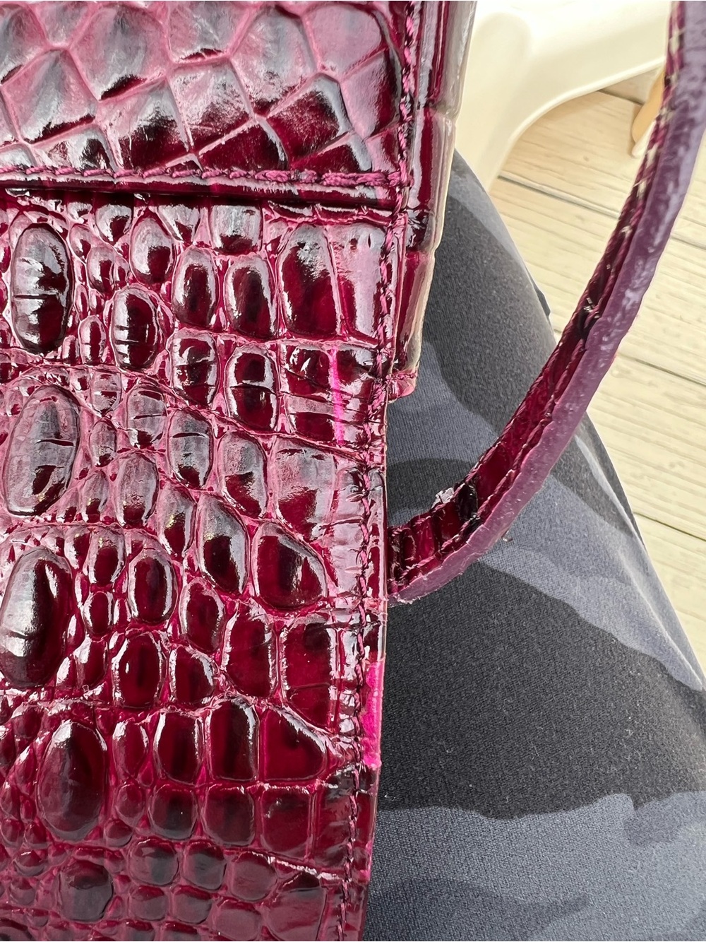 Brahmin Croc-Embossed Shoulder Bag Burgundy - Picture 11 of 16